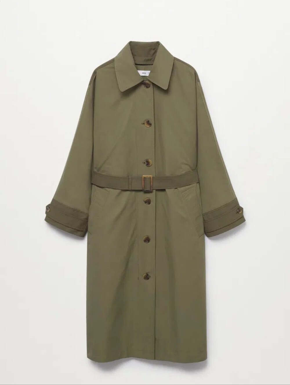 Mango Olive Green Water-Resist Trench Coat Zipout Lining Batwing Sleeves MEDIUM